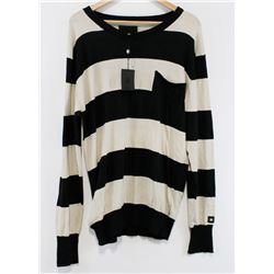 KR3W MENS BLACK AND WHITE STRIPED SWEATER WITH