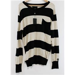 KR3W MENS BLACK AND WHITE STRIPED SWEATER WITH