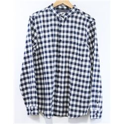 ELEMENT NAVY AND WHITE PLAID MENS BUTTON UP LONG