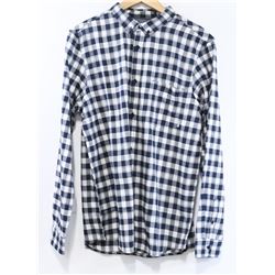 ELEMENT NAVY AND WHITE PLAID MENS BUTTON UP LONG