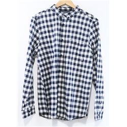 ELEMENT NAVY AND WHITE PLAID MENS BUTTON UP LONG