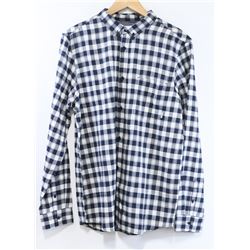 ELEMENT NAVY AND WHITE PLAID MENS BUTTON UP LONG