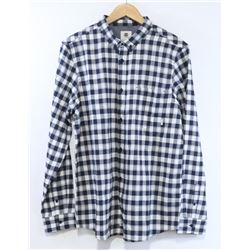 ELEMENT NAVY AND WHITE PLAID MENS BUTTON UP LONG