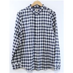 ELEMENT NAVY AND WHITE PLAID MENS BUTTON UP LONG
