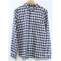 ELEMENT NAVY AND WHITE PLAID MENS BUTTON UP LONG