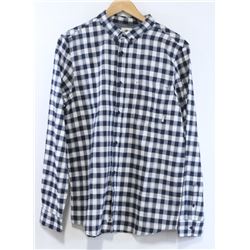 ELEMENT NAVY AND WHITE PLAID MENS BUTTON UP LONG
