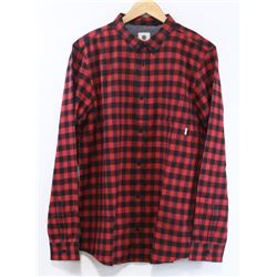 ELEMENT RED AND BLACK PLAID MENS BUTTON UP