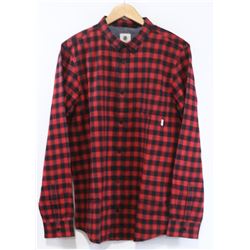 ELEMENT RED AND BLACK PLAID MENS BUTTON UP