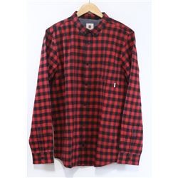ELEMENT RED AND BLACK PLAID MENS BUTTON UP