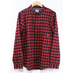 ELEMENT RED AND BLACK PLAID MENS BUTTON UP