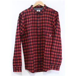 ELEMENT RED AND BLACK PLAID MENS BUTTON UP