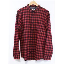 ELEMENT RED AND BLACK PLAID MENS BUTTON UP
