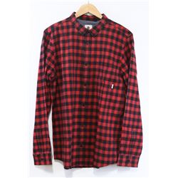 ELEMENT RED AND BLACK PLAID MENS BUTTON UP