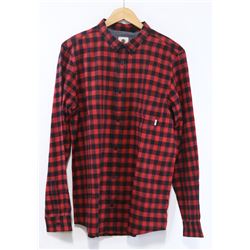 ELEMENT RED AND BLACK PLAID MENS BUTTON UP