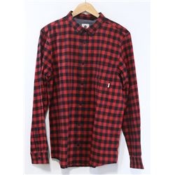 ELEMENT RED AND BLACK PLAID MENS BUTTON UP