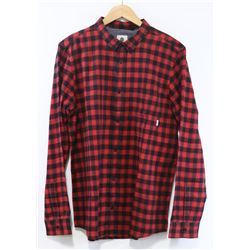 ELEMENT RED AND BLACK PLAID MENS BUTTON UP