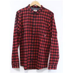 ELEMENT RED AND BLACK PLAID MENS BUTTON UP