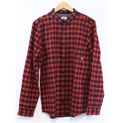 ELEMENT RED AND BLACK PLAID MENS BUTTON UP