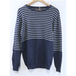LIFETIME MENS NAVY GREY STRIPED SWEATER SIZE L
