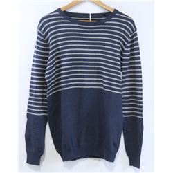 LIFETIME MENS NAVY GREY STRIPED SWEATER SIZE M