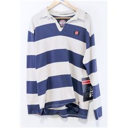 MENS INDEPENDENT NAVY/KHAKI RUGBY SHIRT SIZE LARGE