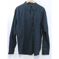 ETNIES MEN'S FOREST GREEN STRIPED BUTTON UP SHIRT