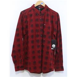 VOLCOM MEN'S RED PLAID LONG SLEEVE BUTTON