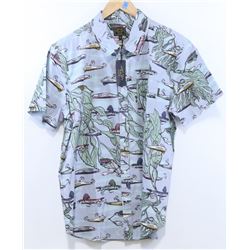 MEN'S SHORT SLEEVE FISH HOOK BUTTON UP SHIRT SIZE