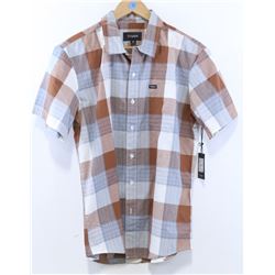 BRIXTON MEN'S BROWN/CREAM PLAID SHORT SLEEVE