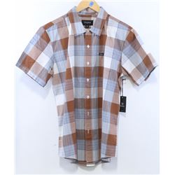 BRIXTON MEN'S BROWN/CREAM PLAID SHORT SLEEVE