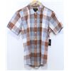 Image 1 : BRIXTON MEN'S BROWN/CREAM PLAID SHORT SLEEVE