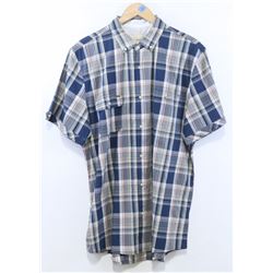 LIFETIME MEN'S BLUE PLAID SHORT SLEEVE BUTTON UP