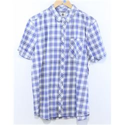 ELEMENT MEN'S BLUE/WHITE PLAID SHORT SLEEVE BUTTON