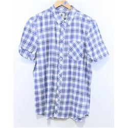 ELEMENT MEN'S BLUE/WHITE PLAID SHORT SLEEVE BUTTON