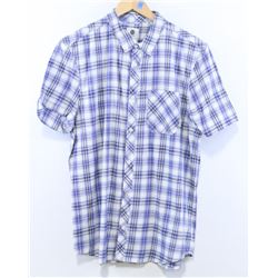 ELEMENT MEN'S BLUE/WHITE PLAID SHORT SLEEVE BUTTON