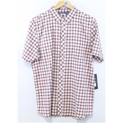 ELEMENT MEN'S RED/WHITE PLAID SHORT SLEEVE BUTTON