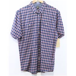ELEMENT MEN'S NAVY/RED PLAID SHORT SLEEVE BUTTON UP