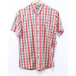 ELEMENT MEN'S SAND/RED PLAID SHORT SLEEVE BUTTON