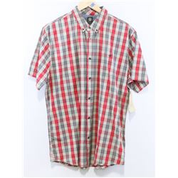 ELEMENT MEN'S SAND/RED PLAID SHORT SLEEVE BUTTON