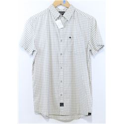 KR3W MEN'S GREY/WHITE PLAID SHORT SLEEVE BUTTON UP
