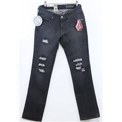 VOLCOM MEN'S TIGHT FIT BLACK DISTRESSED JEANS