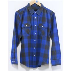 BRIXTON MEN'S BLUE/NAVY FLANNEL LONG SLEEVE BUTTON