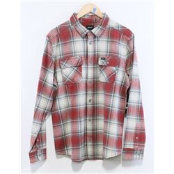 RVCA MEN'S RED/GREY PLAID FLANNEL LONG SLEEVE