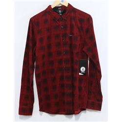 VOLCOM RED/BLACK PLAID MEN'S LONG SLEEVE BUTTON