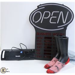 OPEN SIGN, SCOTCH PAPER SHREDDER, HERSCHEL