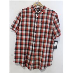 RVCA MEN'S RED/WHITE/BLACK PLAID SHORT SLEEVE