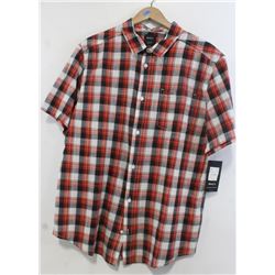 RVCA MEN'S RED/WHITE/BLACK PLAID SHORT SLEEVE
