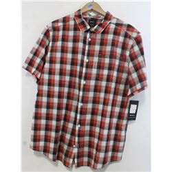 RVCA MEN'S RED/WHITE/BLACK PLAID SHORT SLEEVE
