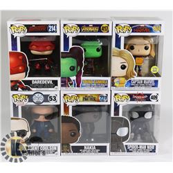 LOT OF 6 ASSORTED FUNKO POP VINYL FIGURES.