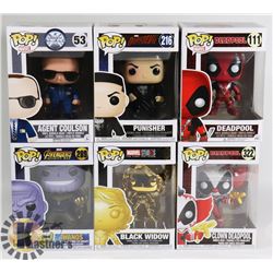 LOT OF 6 ASSORTED FUNKO POP VINYL FIGURES.